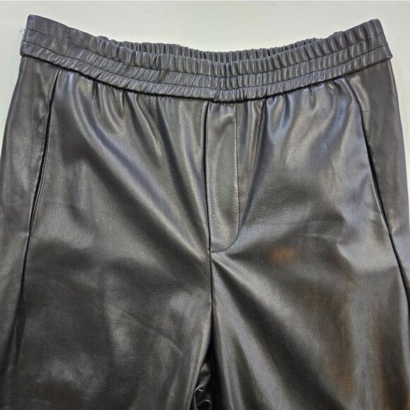 NWT ZARA High Rise Faux Leather Pull On Elastic Waist Soft Black Joggers Pants M - Picture 3 of 8